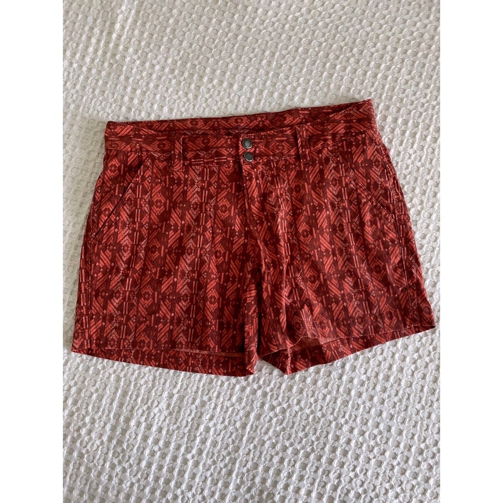 Columbia Womens Red Geometric Tribal Print Hiking Shorts Size 8 Stretch Active